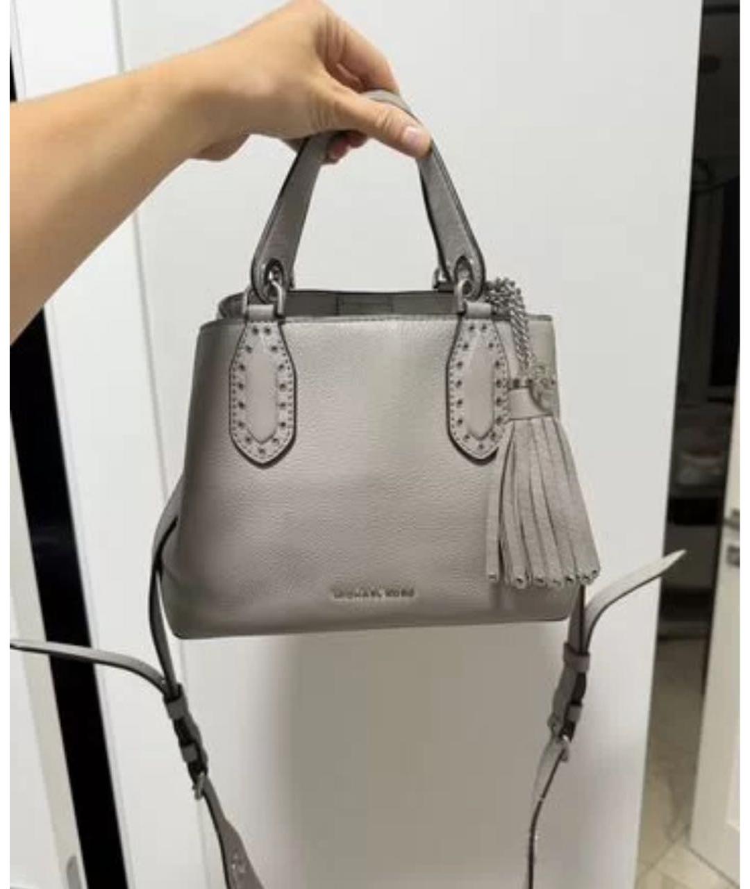 MICHAEL KORS Серая кожаная сумка с короткими ручками, фото 8