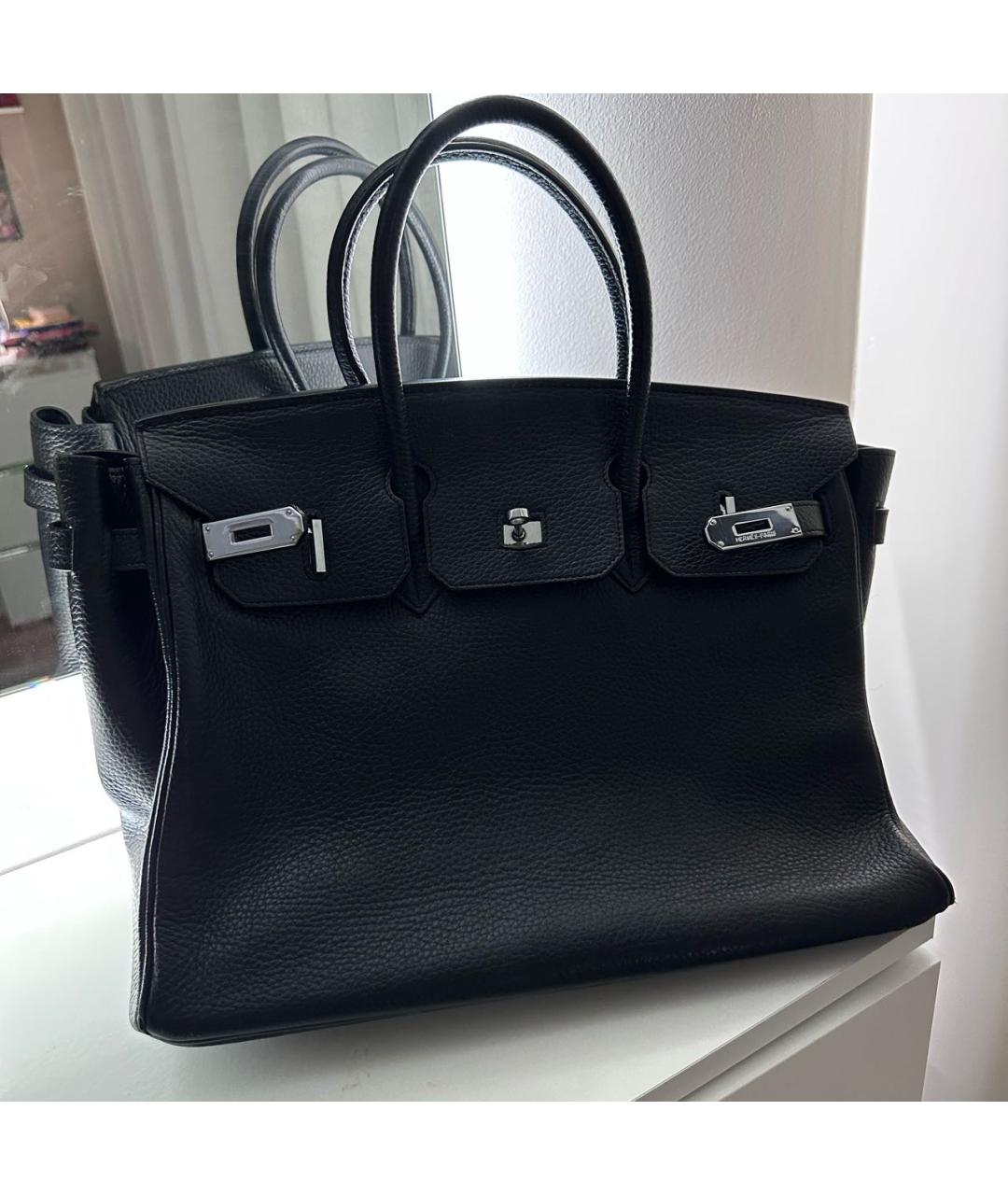 HERMES Черная кожаная сумка с короткими ручками, фото 8