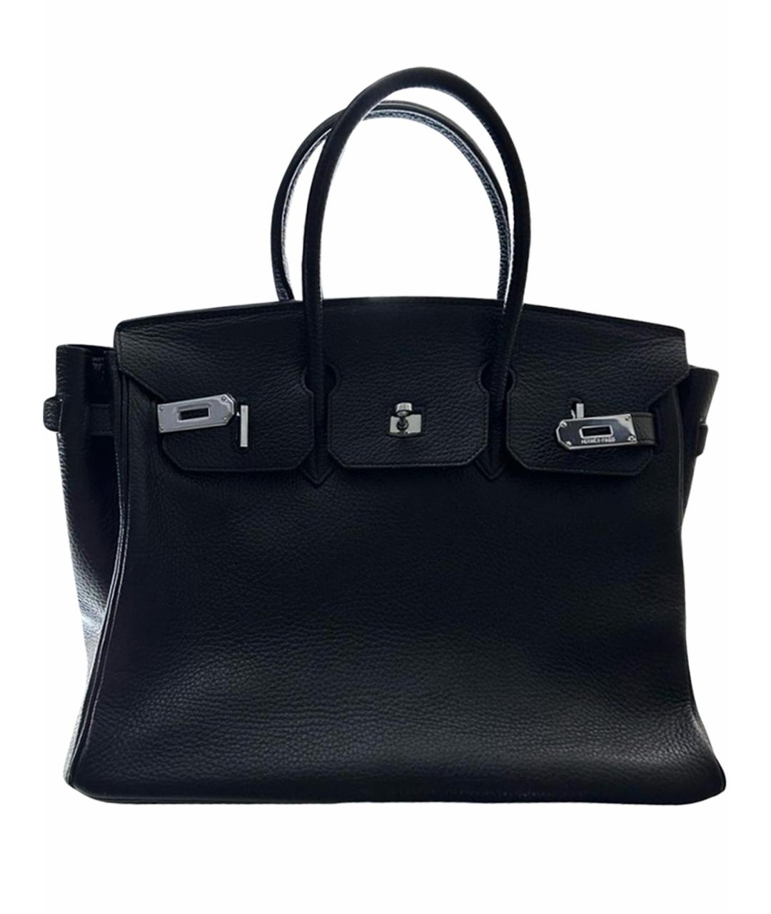 HERMES Черная кожаная сумка с короткими ручками, фото 1