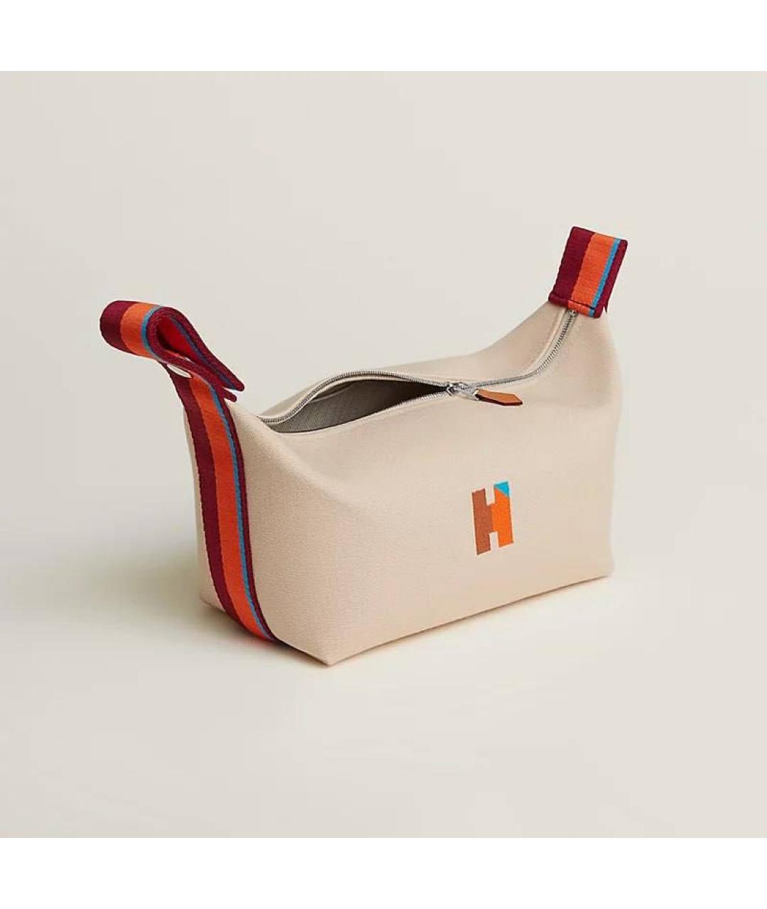 HERMES Бежевая хлопковая косметичка, фото 2