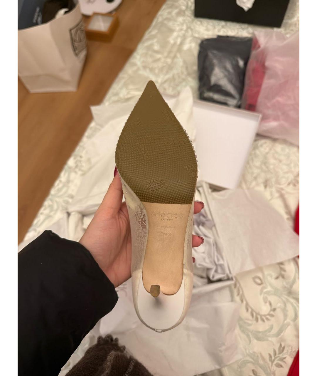 JIMMY CHOO Белые свадебные туфли на среднем каблуке, фото 4