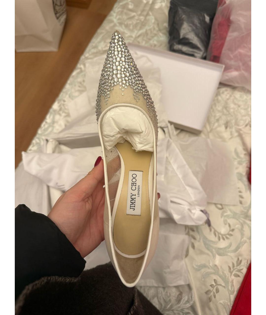 JIMMY CHOO Белые свадебные туфли на среднем каблуке, фото 2