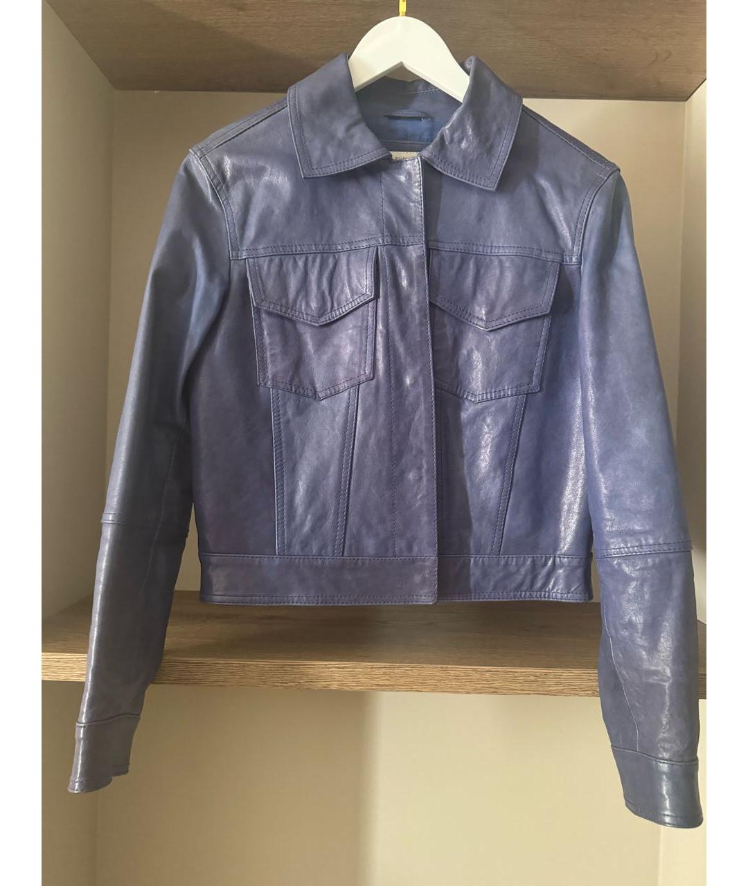 PINKO Темно-синяя кожаная куртка, фото 3