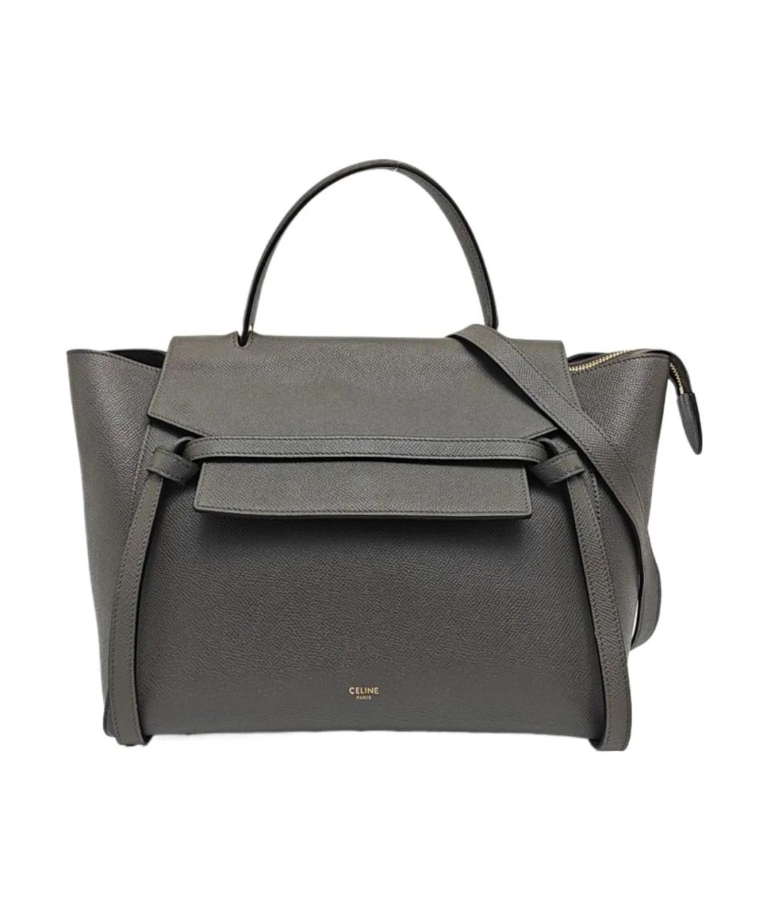 CELINE Антрацитовая кожаная сумка с короткими ручками, фото 9