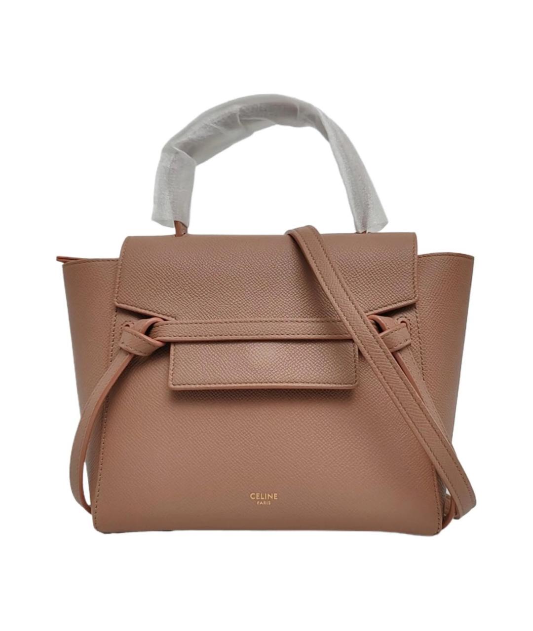 CELINE Бежевая кожаная сумка с короткими ручками, фото 9