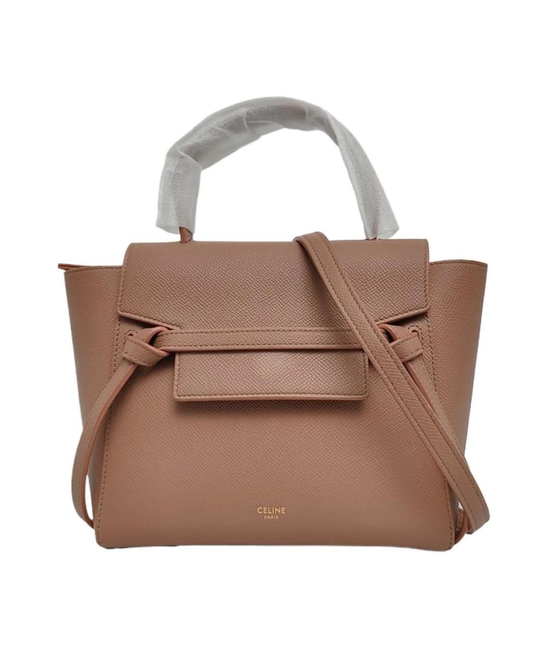 CELINE Бежевая кожаная сумка с короткими ручками, фото 1
