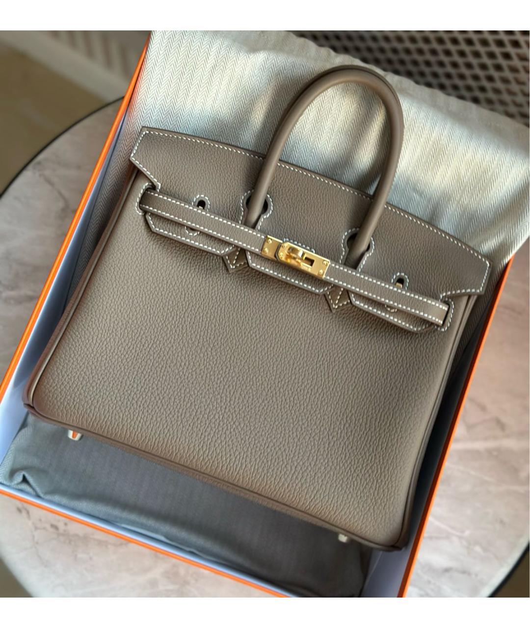HERMES Серая кожаная сумка с короткими ручками, фото 2