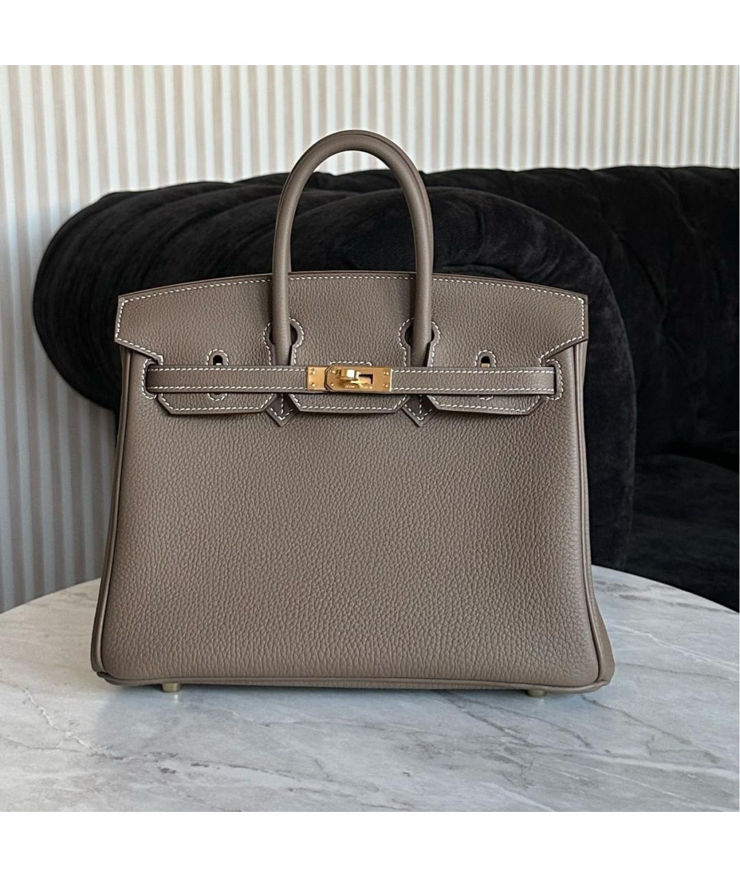 HERMES Серая кожаная сумка с короткими ручками, фото 4