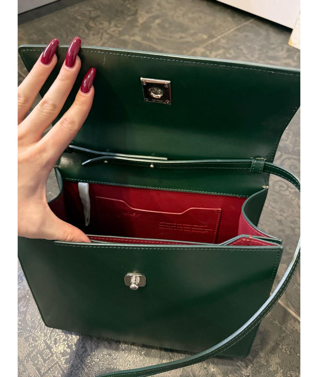 OFF-WHITE Зеленая кожаная сумка с короткими ручками, фото 4