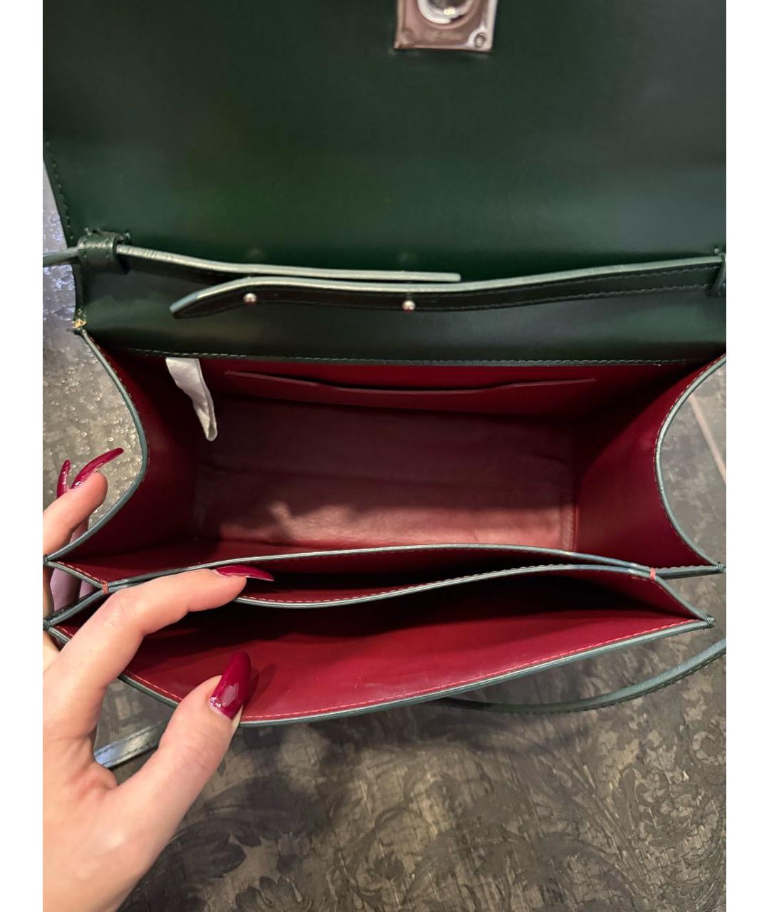 OFF-WHITE Зеленая кожаная сумка с короткими ручками, фото 5