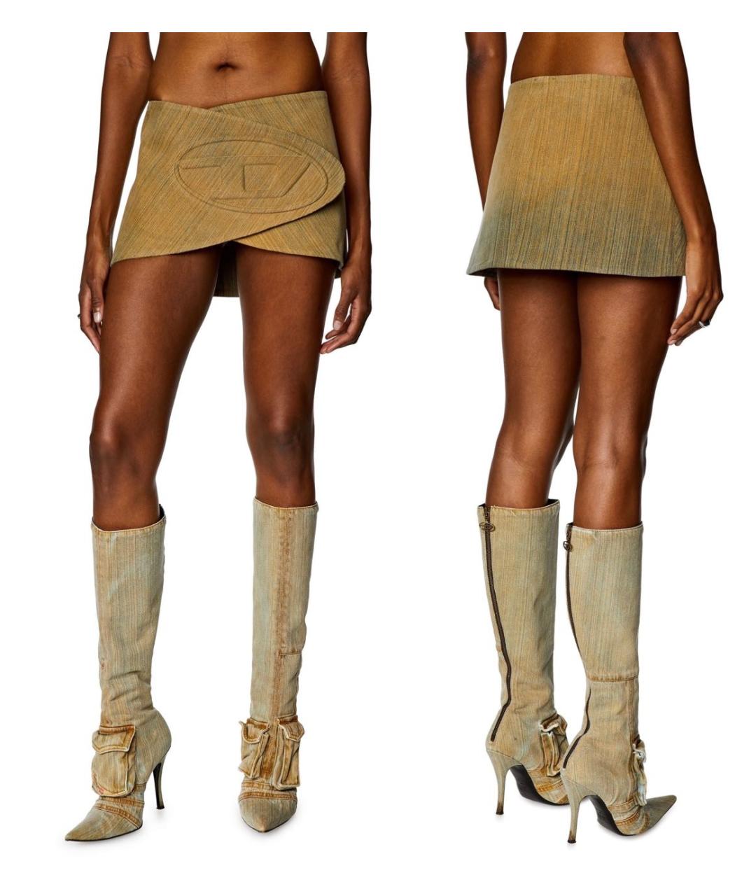 DIESEL Хаки хлопковая юбка мини, фото 2