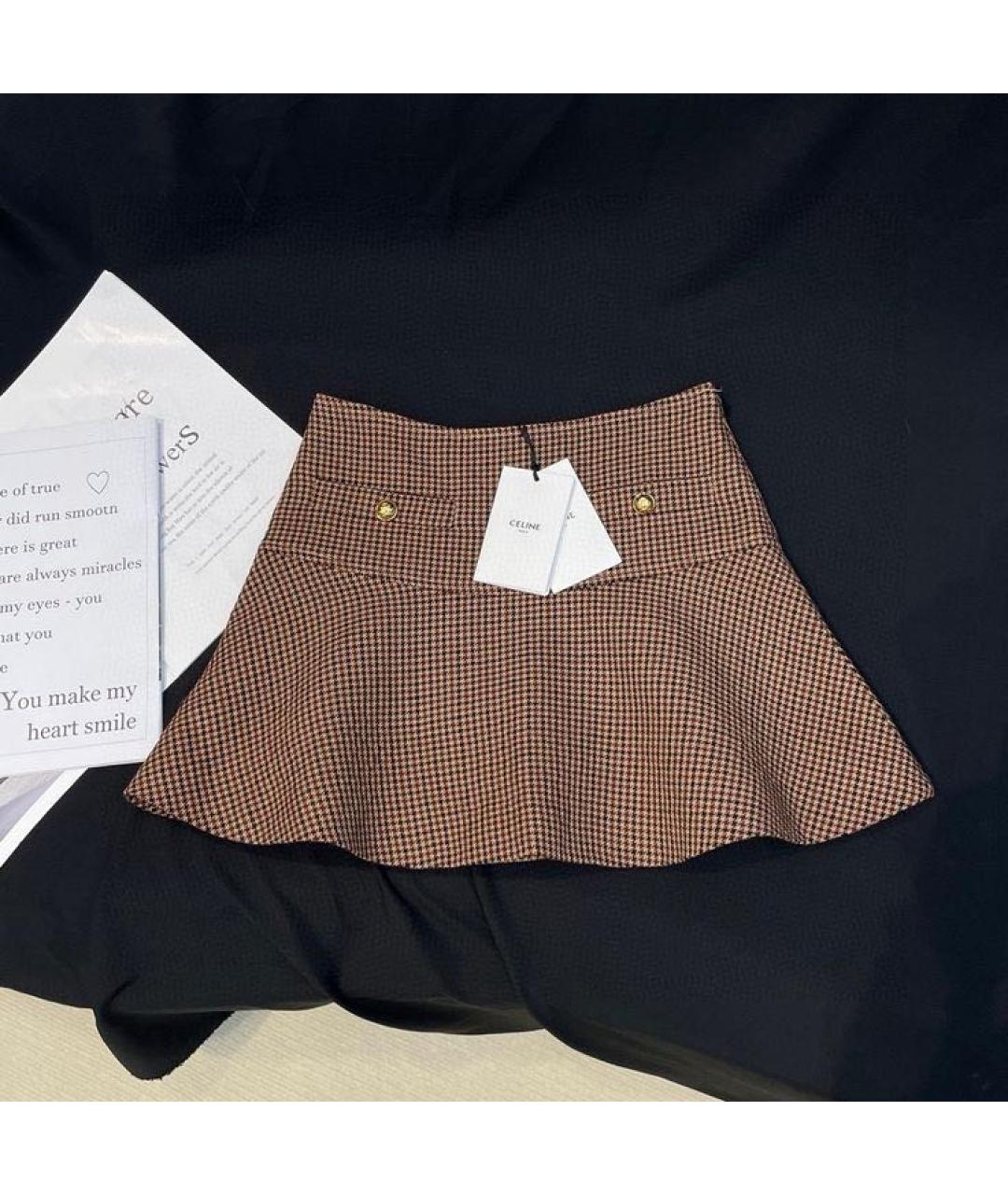 CELINE Коричневая шерстяная юбка мини, фото 6