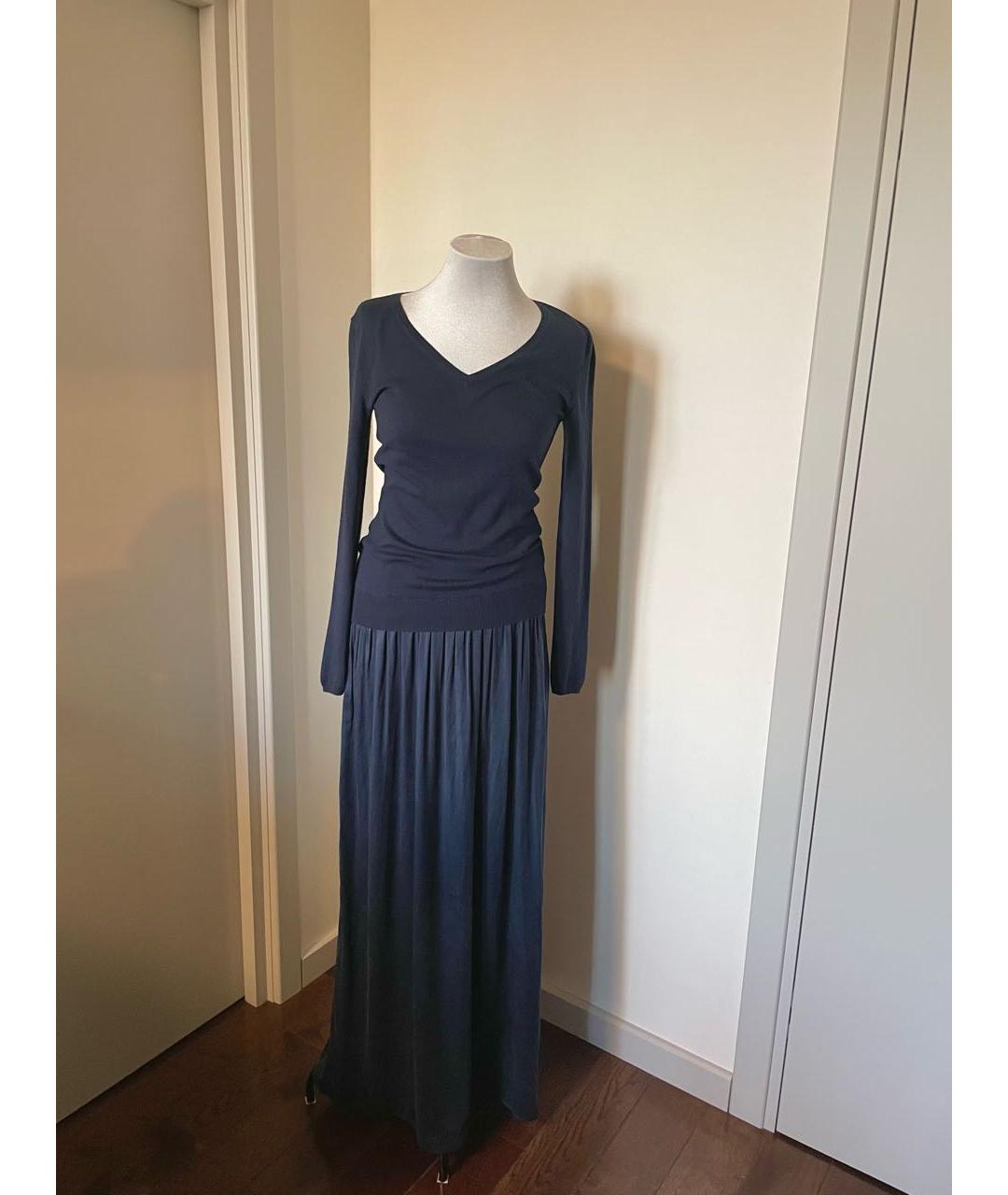 P.A.R.O.S.H. Темно-синее шелковое повседневное платье, фото 7