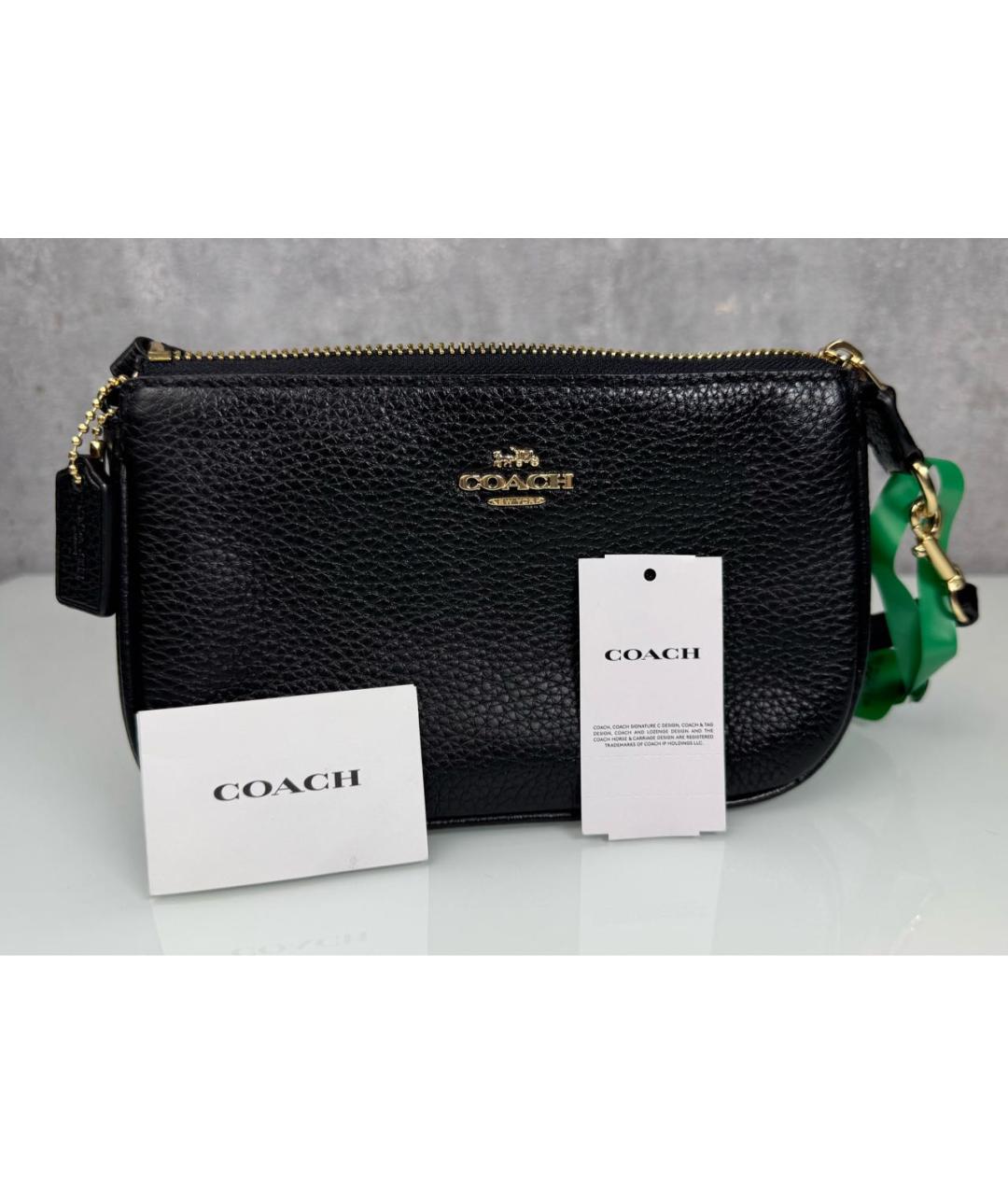 COACH Черная кожаная сумка с короткими ручками, фото 7