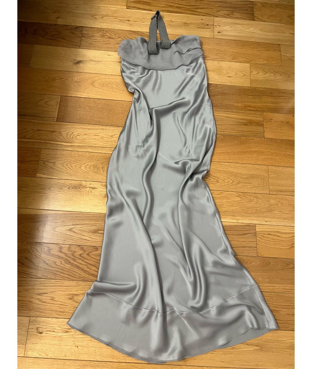 BRUNELLO CUCINELLI Серебряное шелковое вечернее платье, фото 4