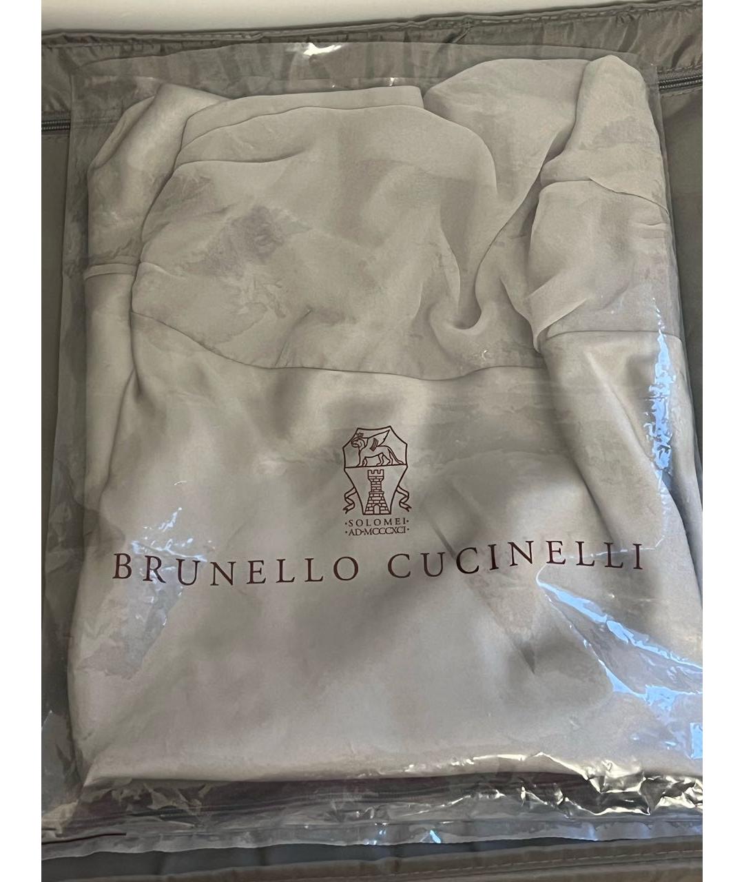 BRUNELLO CUCINELLI Серебряное шелковое вечернее платье, фото 8
