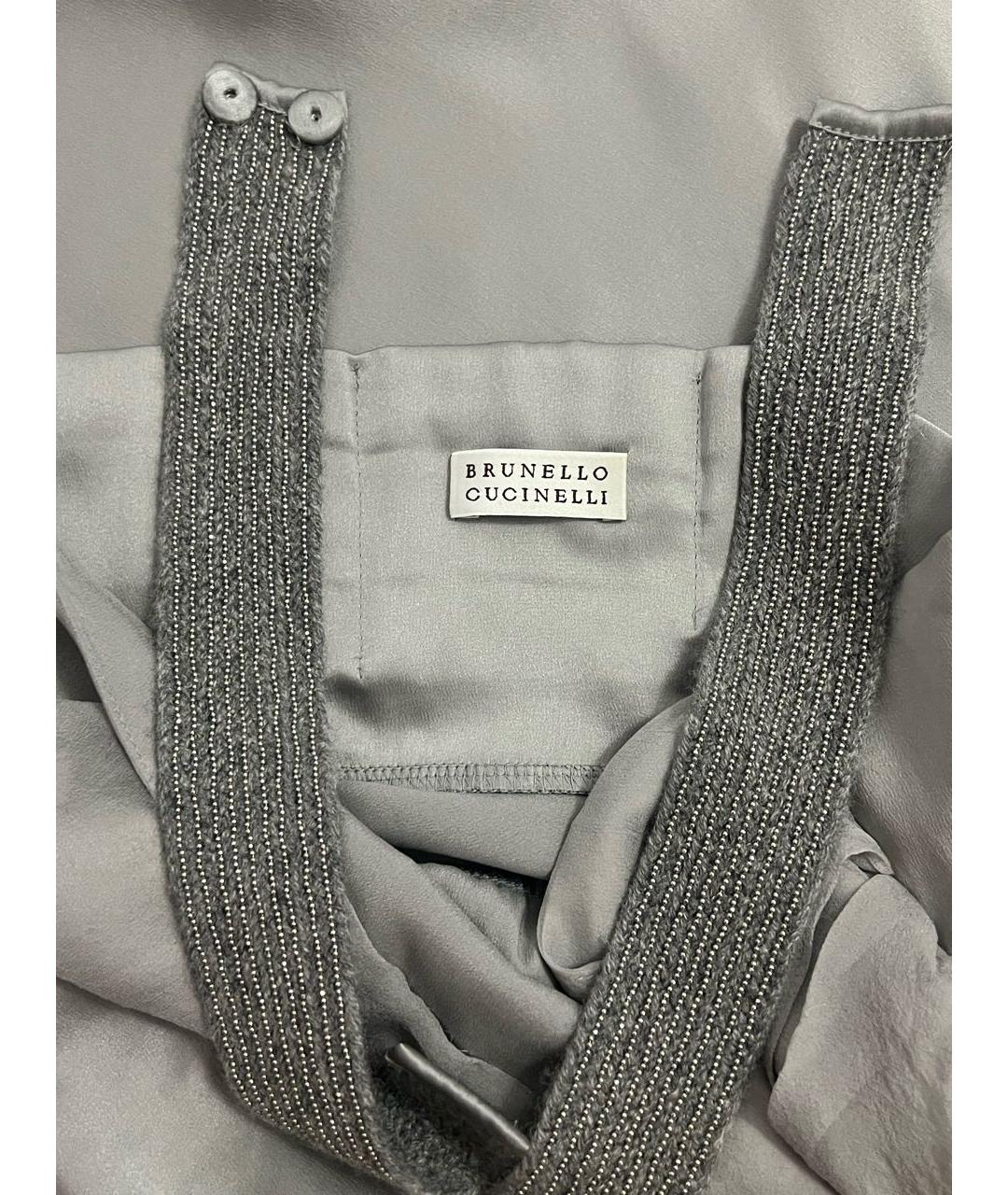 BRUNELLO CUCINELLI Серебряное шелковое вечернее платье, фото 3