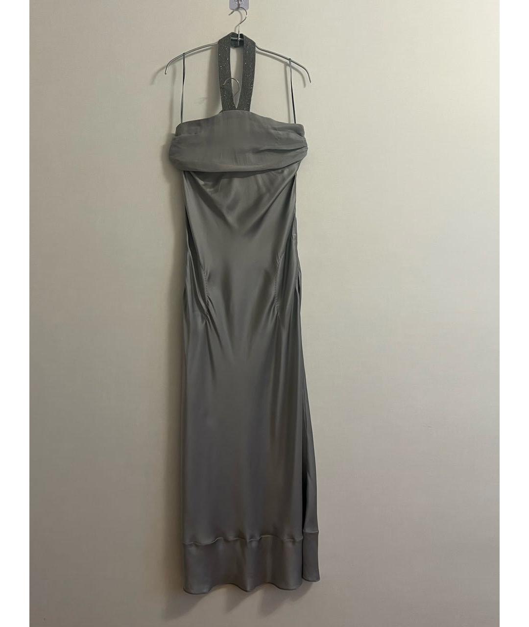 BRUNELLO CUCINELLI Серебряное шелковое вечернее платье, фото 2