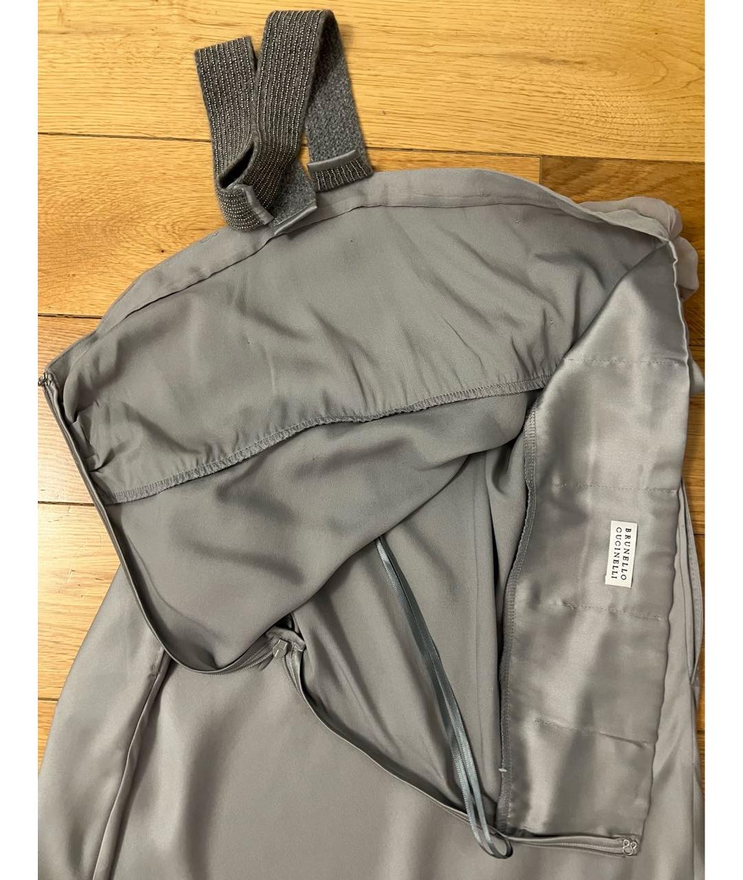 BRUNELLO CUCINELLI Серебряное шелковое вечернее платье, фото 5