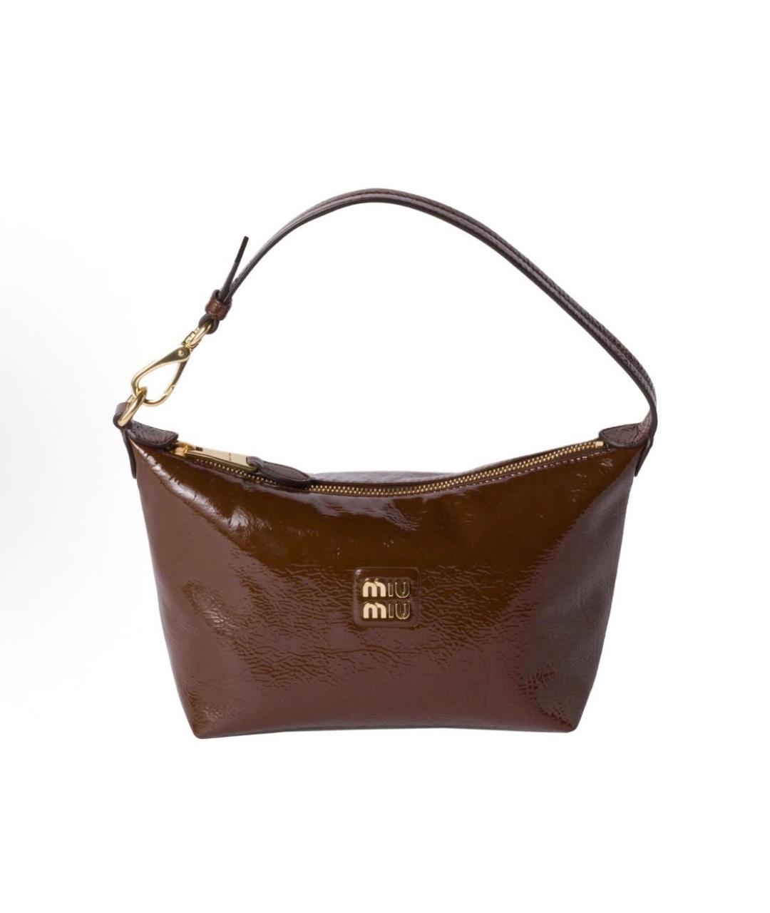 MIU MIU Коричневая сумка с короткими ручками из лакированной кожи, фото 9