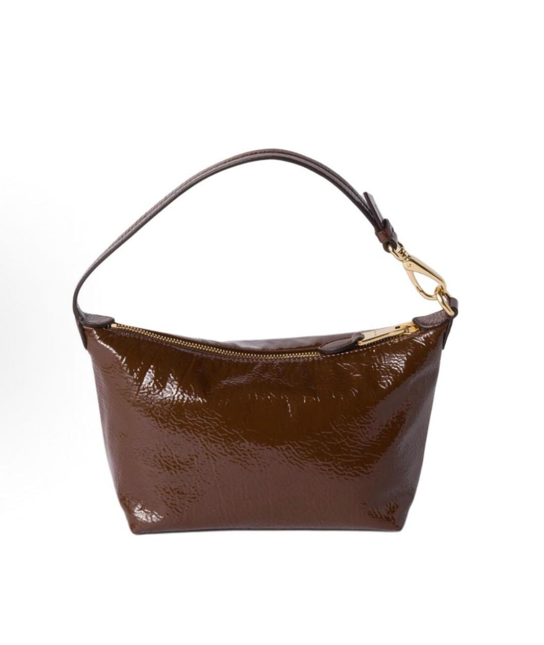 MIU MIU Коричневая сумка с короткими ручками из лакированной кожи, фото 3