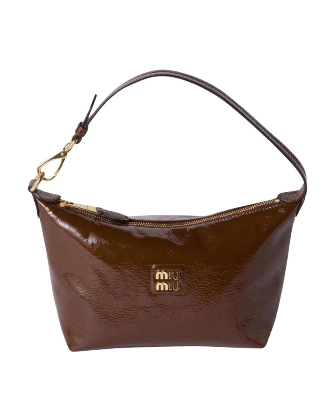 MIU MIU Коричневая сумка с короткими ручками из лакированной кожи, фото 1