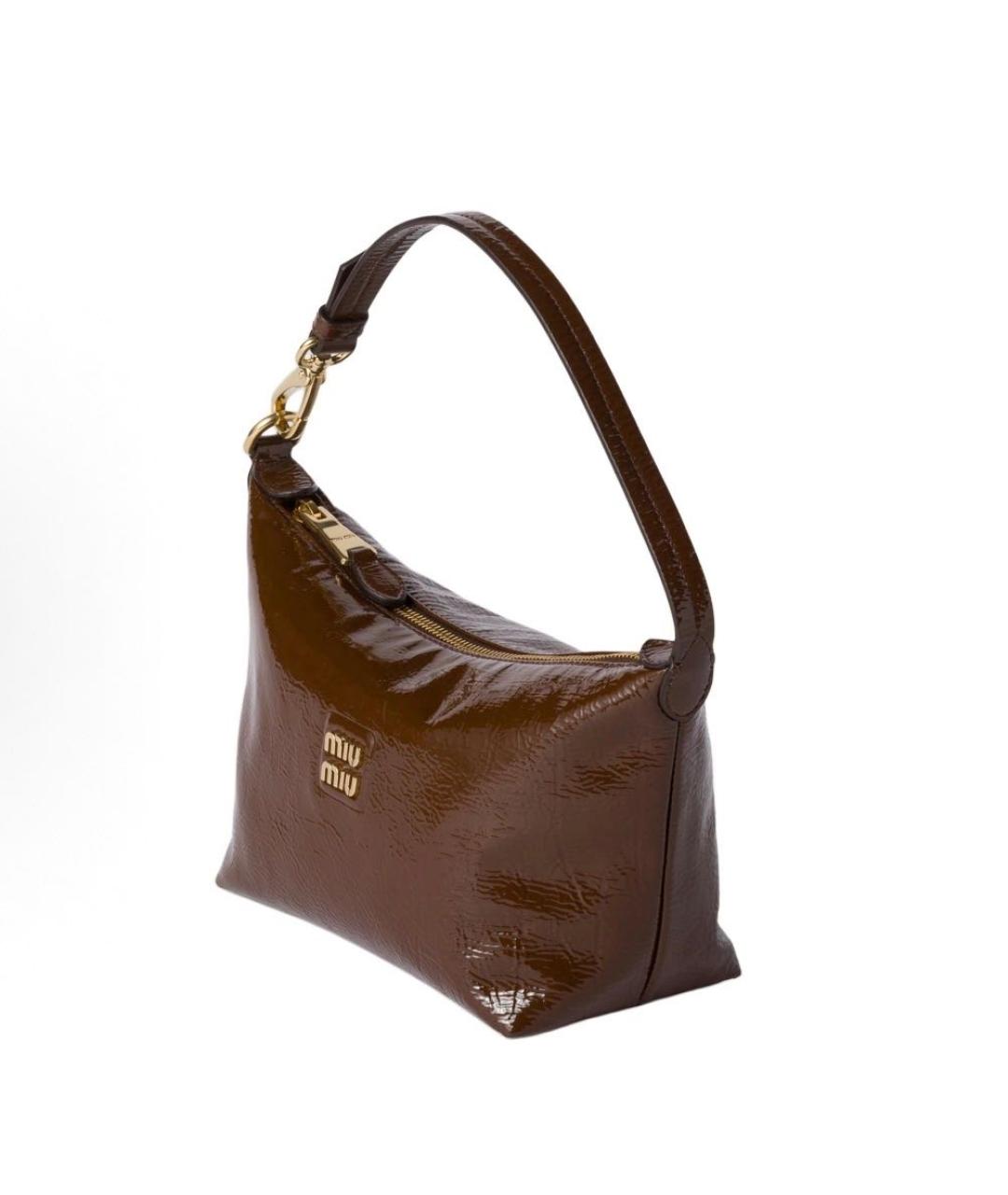 MIU MIU Коричневая сумка с короткими ручками из лакированной кожи, фото 2