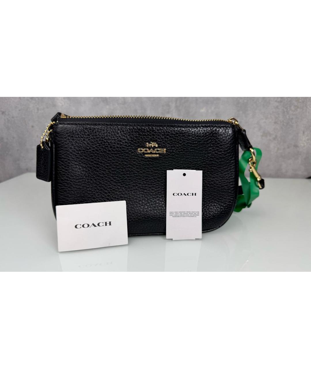 COACH Черная кожаная сумка с короткими ручками, фото 7