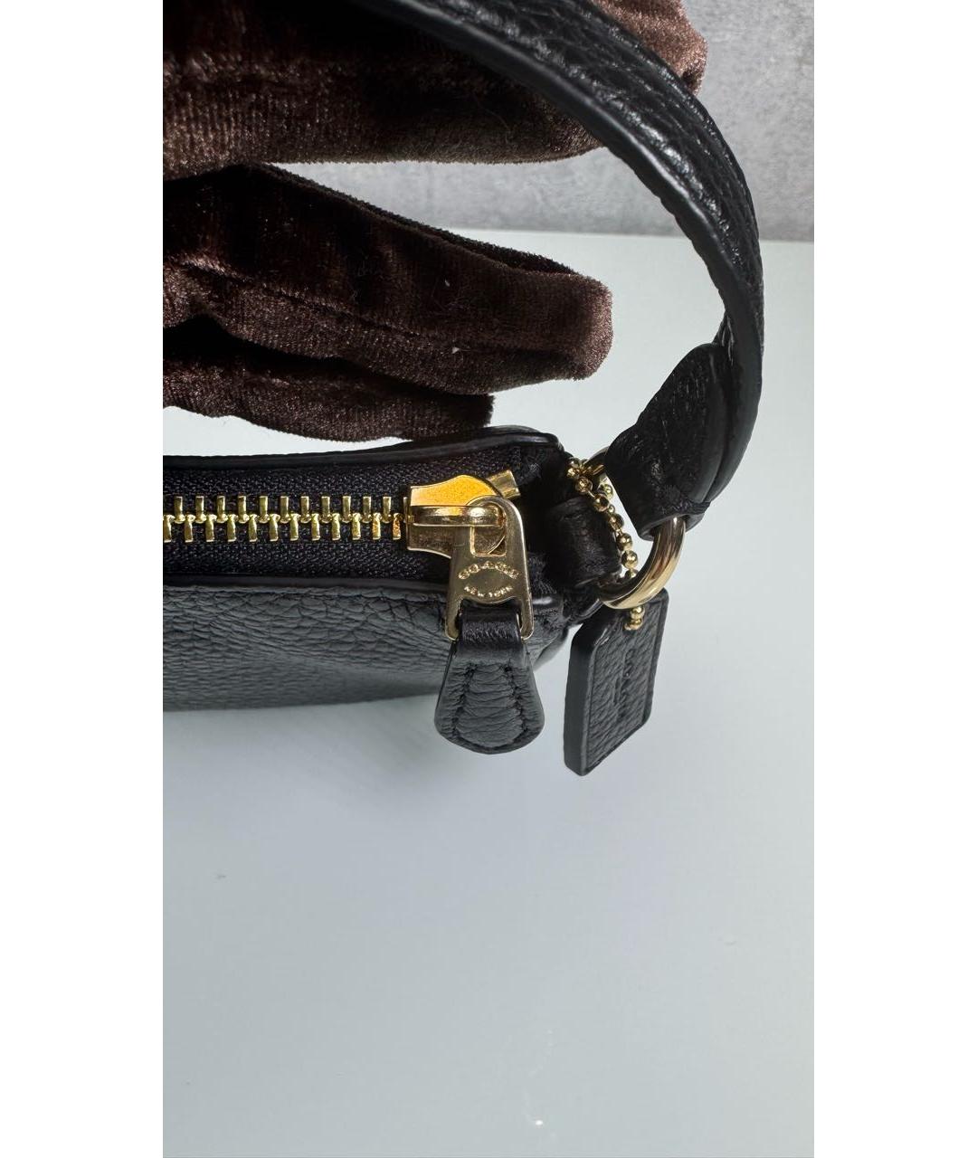 COACH Черная кожаная сумка с короткими ручками, фото 5