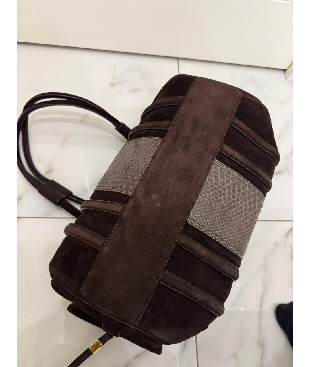 ROBERTO CAVALLI Коричневая замшевая сумка с короткими ручками, фото 4