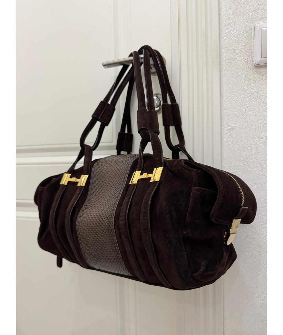 ROBERTO CAVALLI Коричневая замшевая сумка с короткими ручками, фото 2