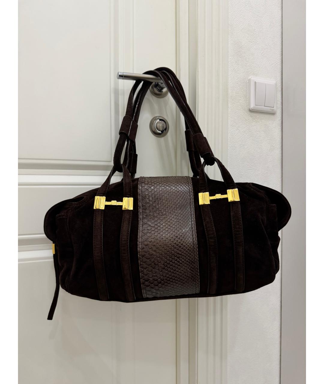 ROBERTO CAVALLI Коричневая замшевая сумка с короткими ручками, фото 9