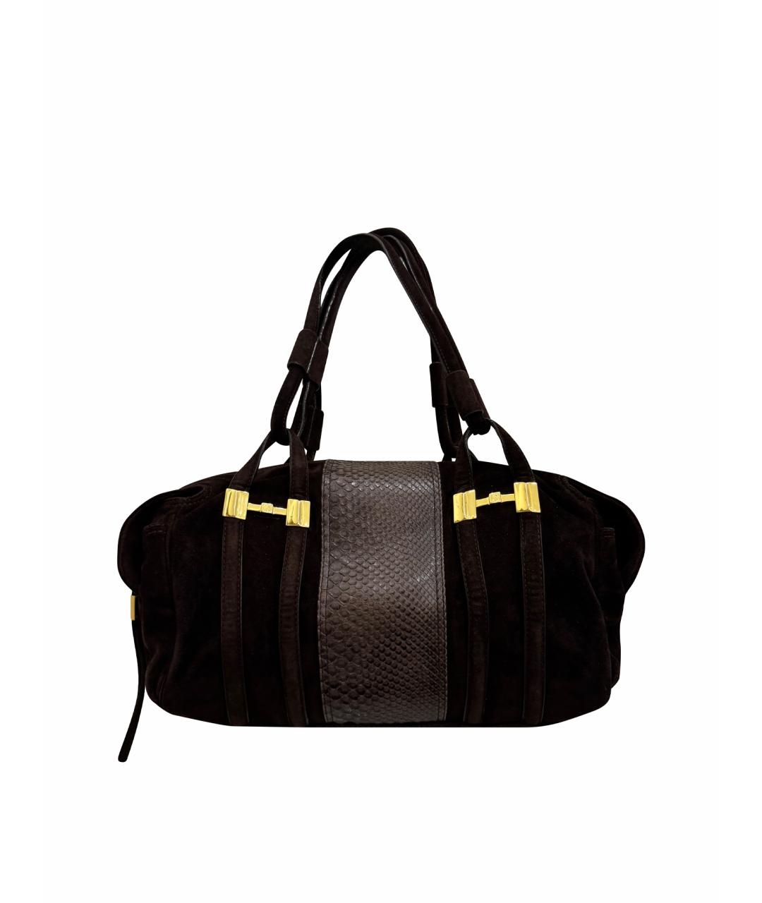 ROBERTO CAVALLI Коричневая замшевая сумка с короткими ручками, фото 1