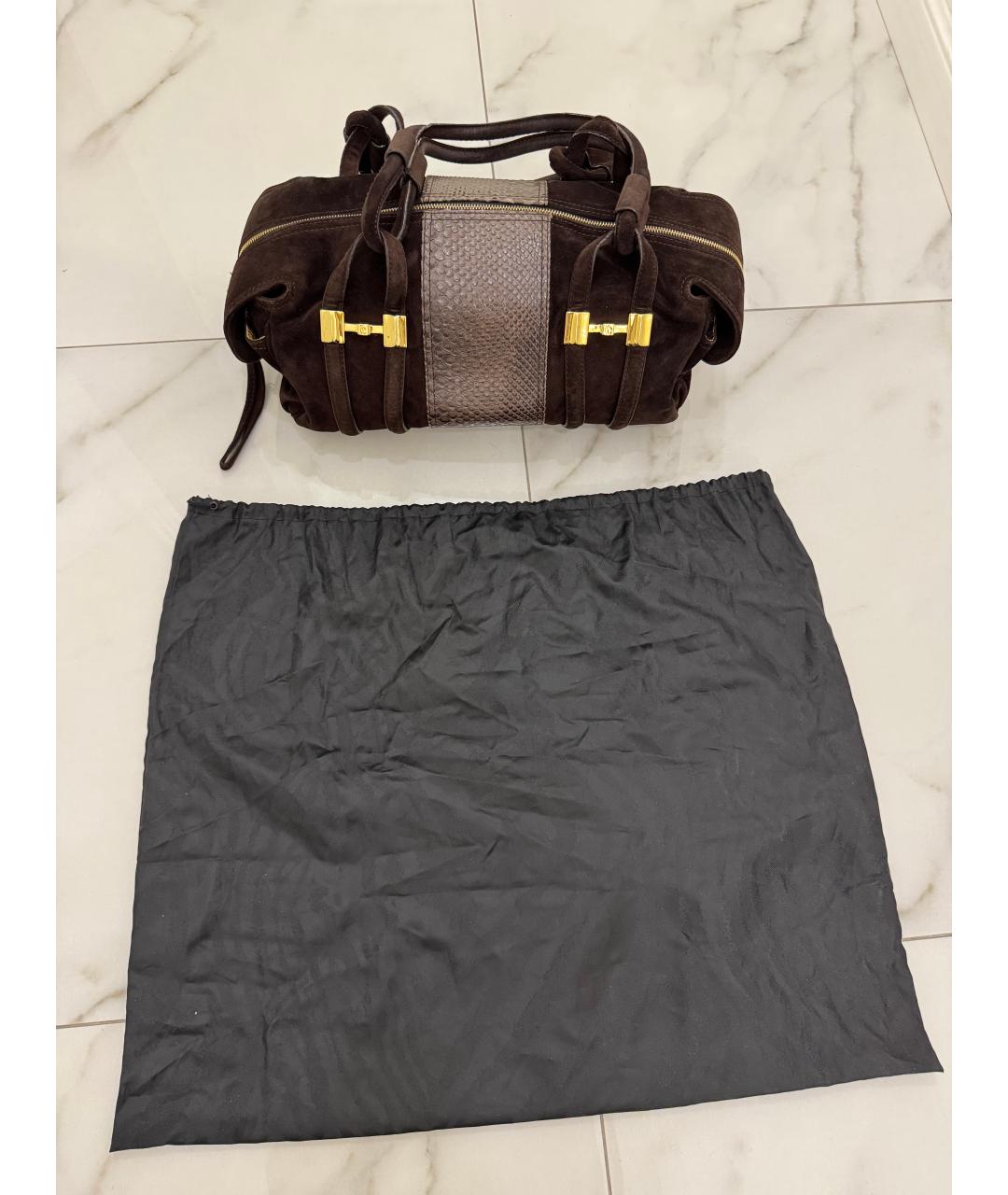 ROBERTO CAVALLI Коричневая замшевая сумка с короткими ручками, фото 5