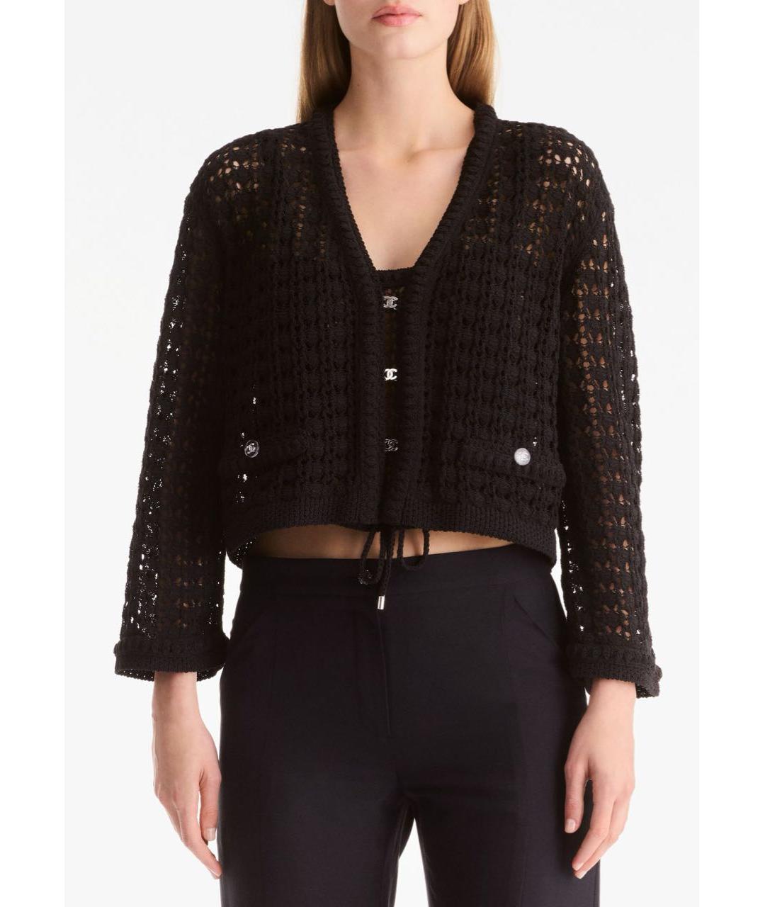 CHANEL Черный хлопковый кардиган, фото 2