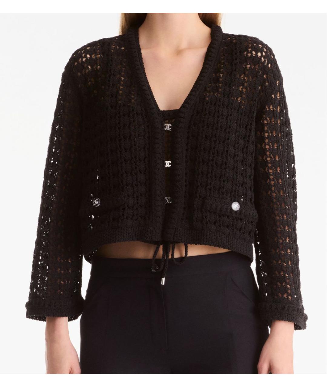 CHANEL Черный хлопковый кардиган, фото 3