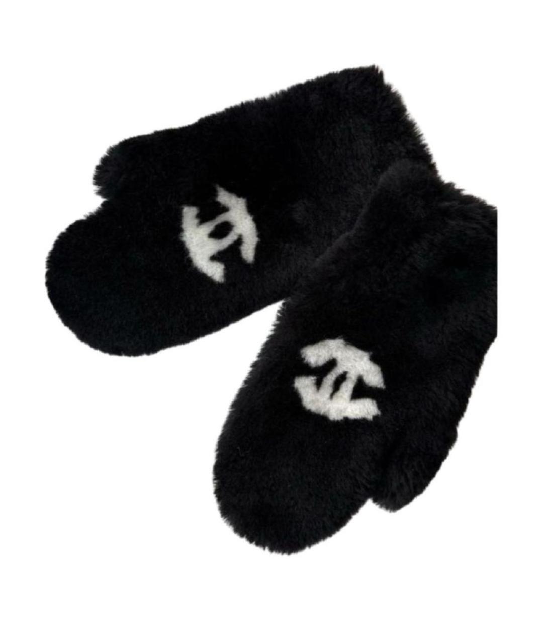 CHANEL Черные шерстяные варежки, фото 1