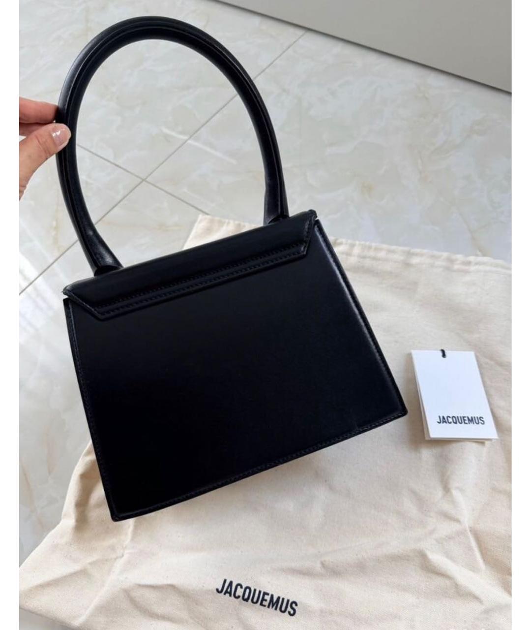 JACQUEMUS Черная кожаная сумка с короткими ручками, фото 3