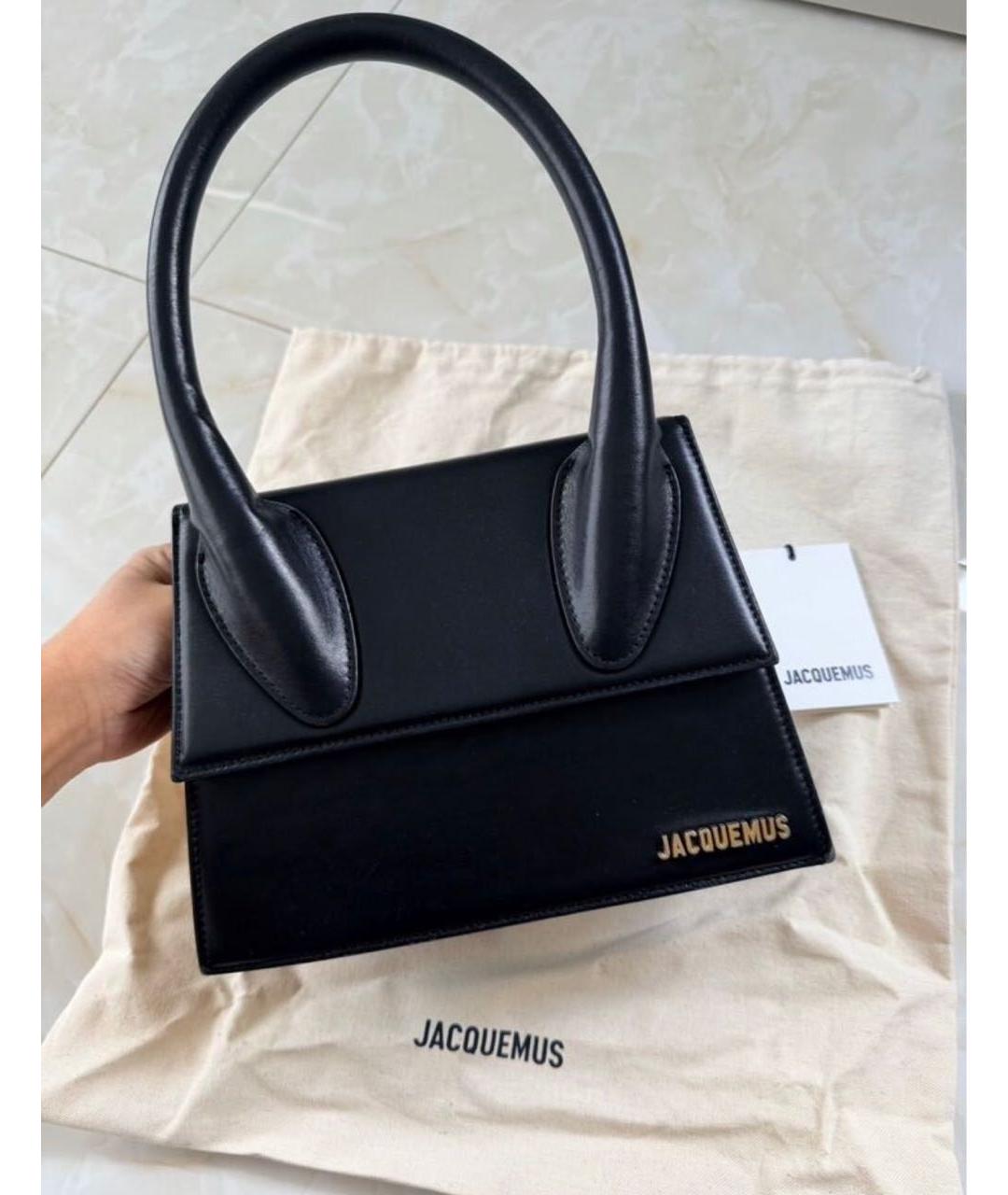 JACQUEMUS Черная кожаная сумка с короткими ручками, фото 4