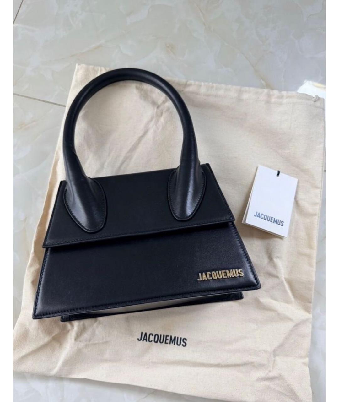 JACQUEMUS Черная кожаная сумка с короткими ручками, фото 2