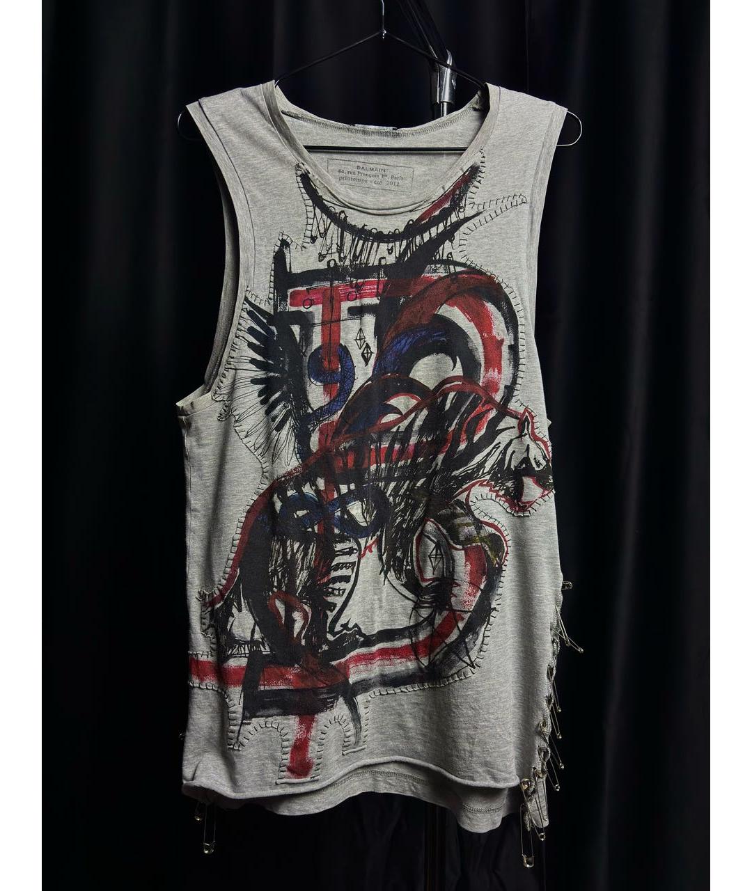 BALMAIN Серая хлопковая майка, фото 9