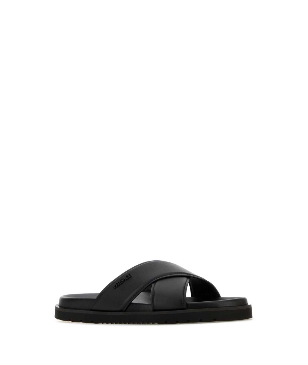 VERSACE Черные кожаные шлепанцы, фото 2