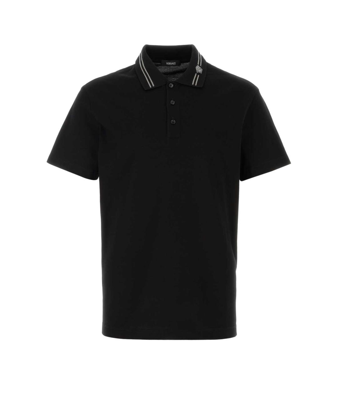 VERSACE Черное хлопковое поло с коротким рукавом, фото 1