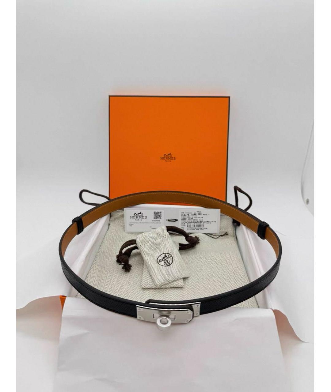 HERMES Черный кожаный ремень, фото 2