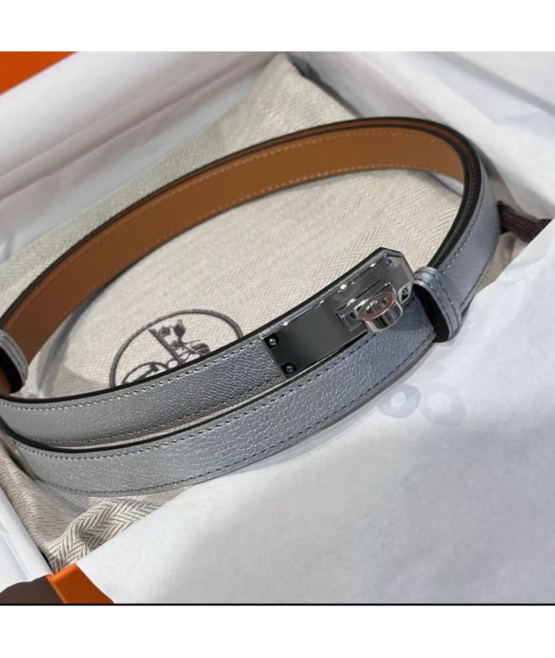 HERMES Серебрянный кожаный ремень, фото 6