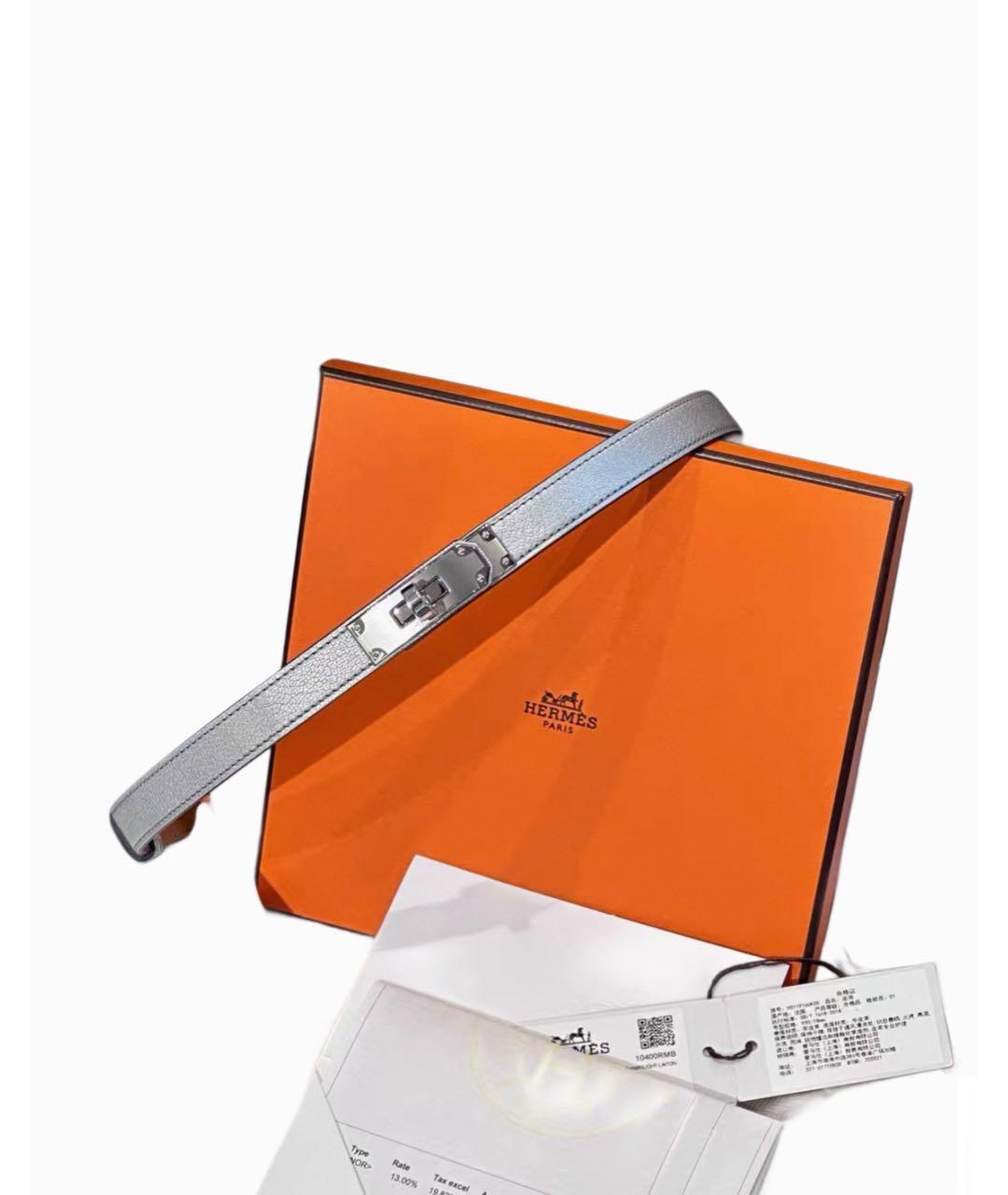 HERMES Серебрянный кожаный ремень, фото 2