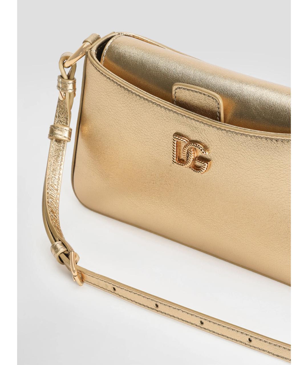 DOLCE&GABBANA Золотая кожаная сумка через плечо, фото 4