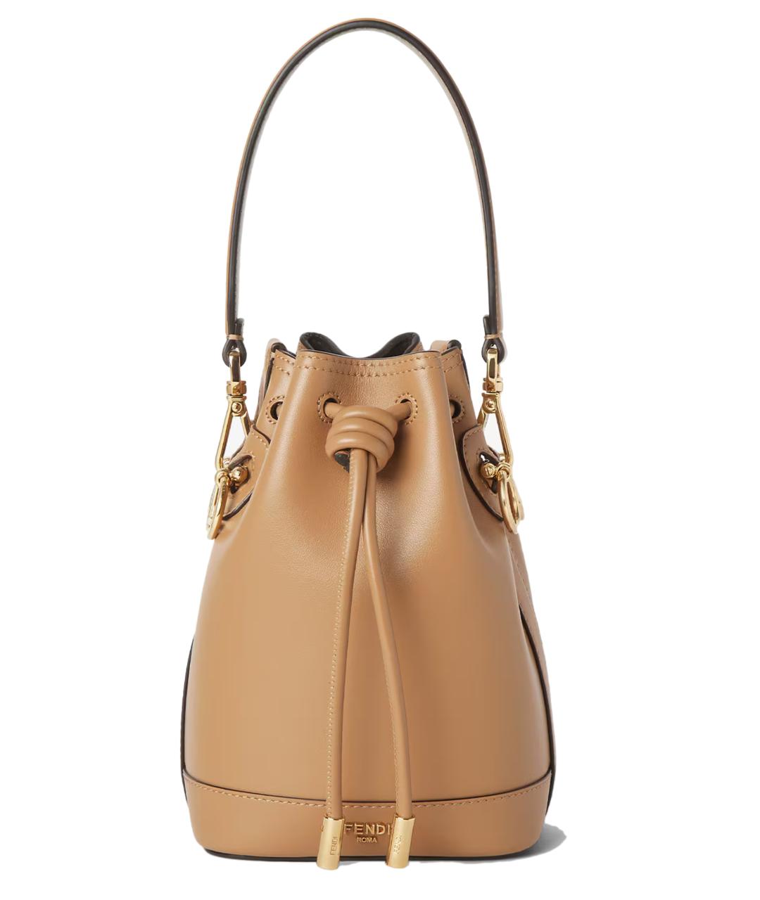 FENDI Бежевая кожаная сумка с короткими ручками, фото 1