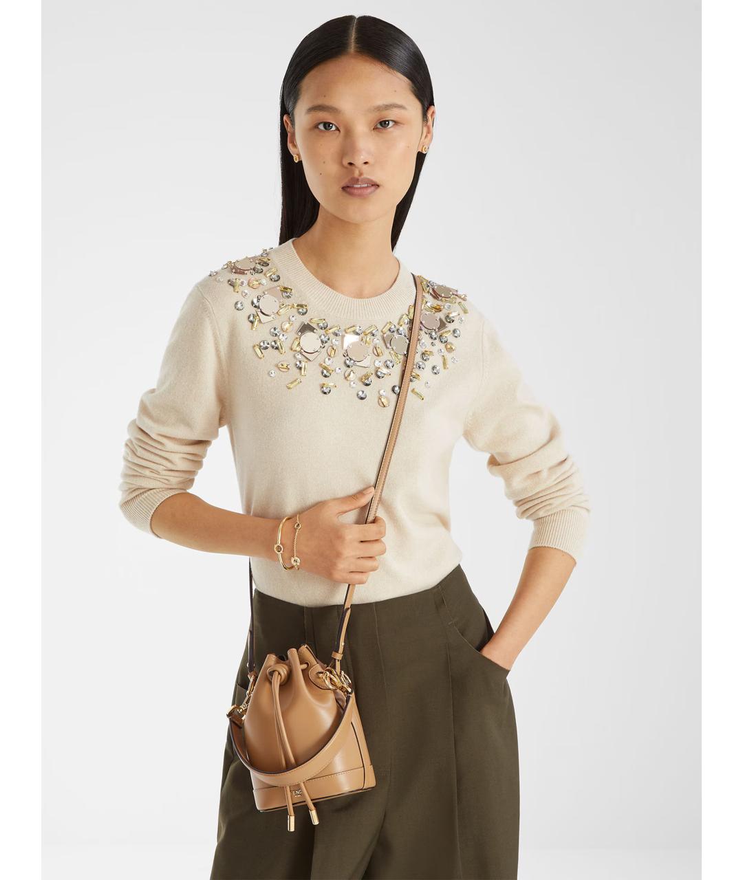 FENDI Бежевая кожаная сумка с короткими ручками, фото 2