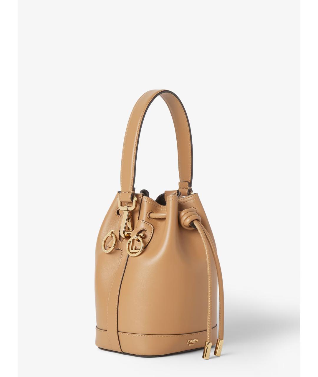 FENDI Бежевая кожаная сумка с короткими ручками, фото 3